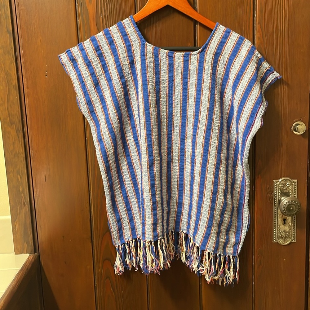 Hand Woven Striped Blue and White Women's Top Cotton OSFM - Picture 4 of 4